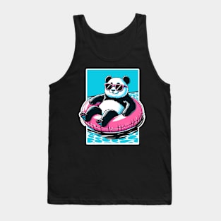 Pool Party Panda in Sunglasses on a Pink Float Funny Pool Panda Tank Top